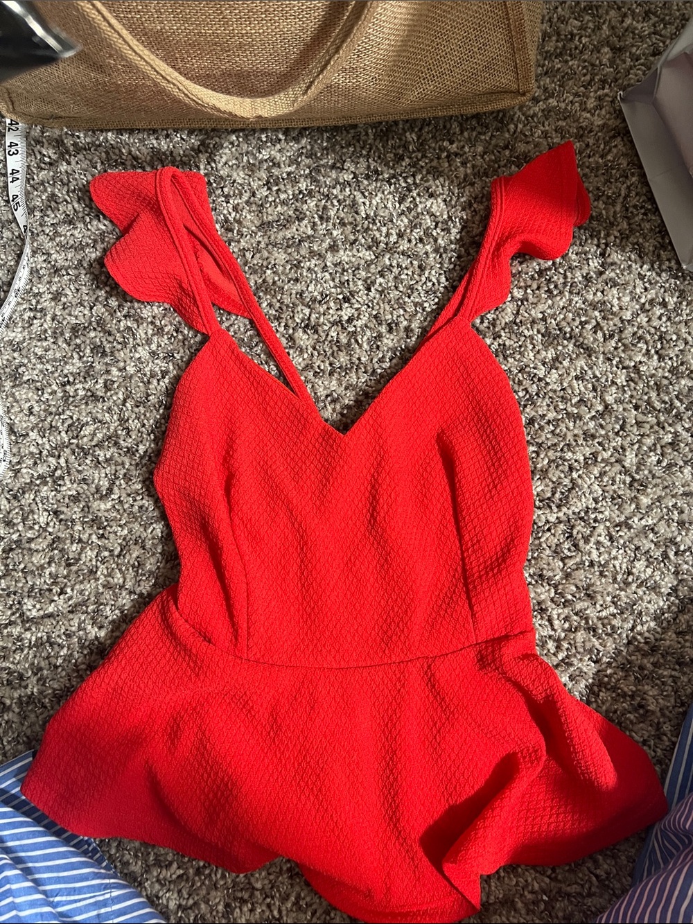 Love Culture Red Textured Peplum Tank Top